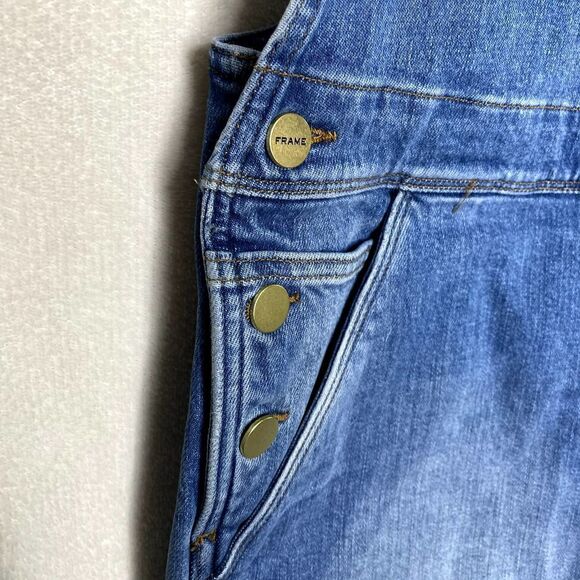 Frame Le Garcon Cutoff Denim Short Overalls Shortalls Islet Blue Large Raw Hem - Picture 8 of 15